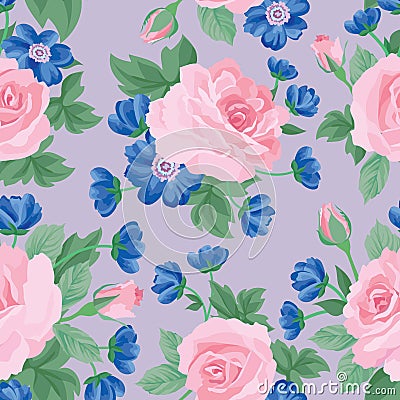 Floral bouquet seamless pattern. Flower rose background. Stock Photo