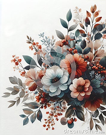 Floral bouquet on white paper background, vintage toned picture. Stock Photo