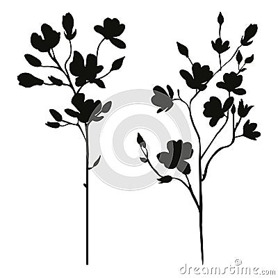 Floral branches spring silhouette set Vector Illustration