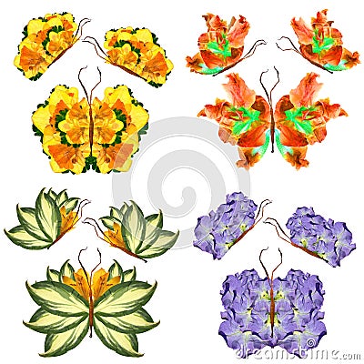 Floral butterfly made of lily petals leaves and flowers Stock Photo