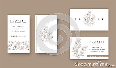 Floral with butterfly minimal logo design with business card Vector Illustration