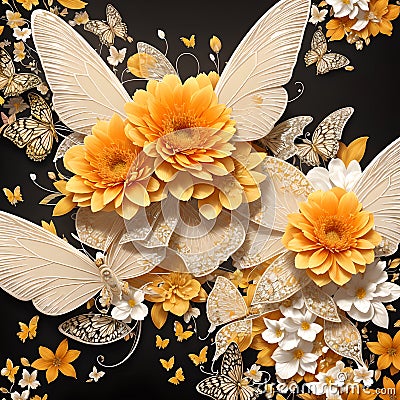 floral butterfly orange realistic background wallpaper Stock Photo