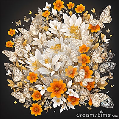 floral butterfly orange realistic background wallpaper Stock Photo