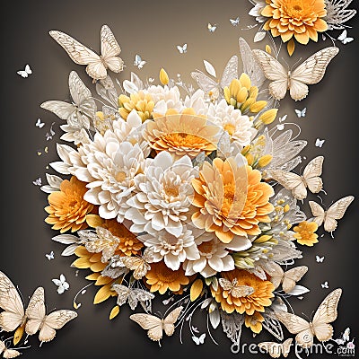 floral butterfly orange realistic background wallpaper Stock Photo