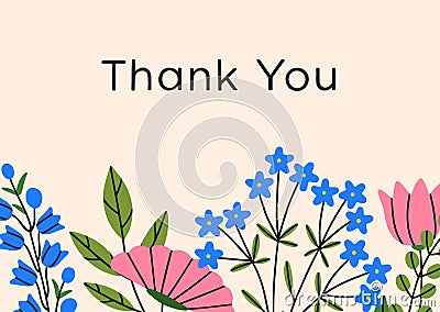 Floral card background. Spring delicate flowers on thanking gratitude postcard design with wildflowers. Blooming Vector Illustration