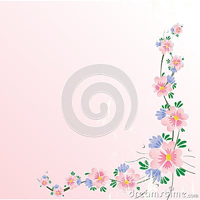 Floral cherry blossom corner background with grung Vector Illustration