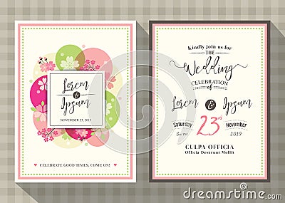 Floral cherry blossom wedding invitation card Template Vector Illustration