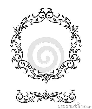 Floral circle Frame in classic style. Cute retro calligraphic frame Vector Illustration