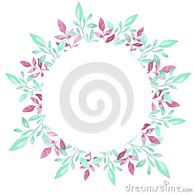 Floral circle frame with watercolor leaves, hand painted illustration can be used for greeting cards or invitations background Cartoon Illustration