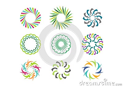 Floral circle logo template, Set of round abstract infinity flower pattern vector design Vector Illustration