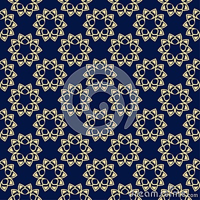 Floral colored seamless pattern. Golden blue background with fower elements for wallpapers Vector Illustration