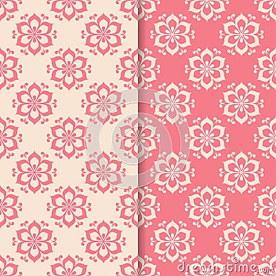 Floral colored seamless patterns. Backgrounds with fower elements for wallpapers Vector Illustration