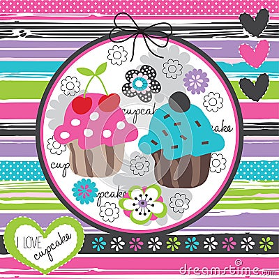 Floral and colorful cupcake illustration Vector Illustration