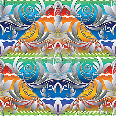 Floral colorful hand drawn seamless pattern. Vintage vector brig Vector Illustration