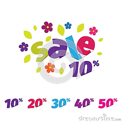 Floral colorful sale flyer, banner, card, poster spring with figures of discounts. Stock Photo