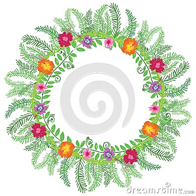 Floral colorful wreath on a white background Vector Illustration