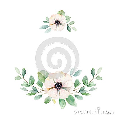 Floral composition with anemone and leaves Cartoon Illustration