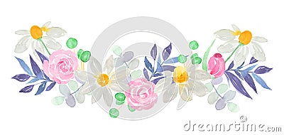 Floral composition of roses and daisies. Light, tender illustration for your design. Cartoon Illustration