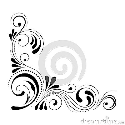 Floral corner design. Swirl ornament isolated on white background - vector illustration. Decorative border with curve Vector Illustration