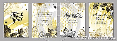 Floral corporate cards template. Floral wedding invitation design or greeting card templates with golden and black Vector Illustration