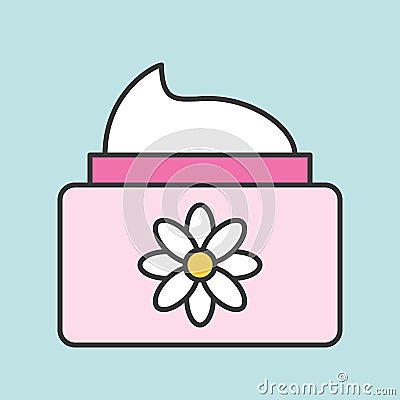 Floral cosmetic lotion jar icon Vector Illustration
