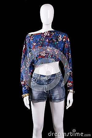 Floral crop top and shorts. Stock Photo