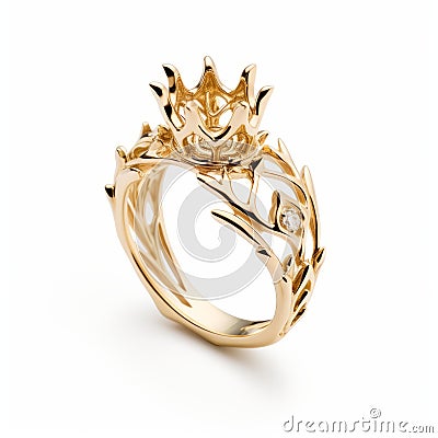 Floral Crown Inspired Gold Ring - Luminous 3d Object With Detailed Wildlife Design Cartoon Illustration