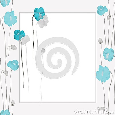 Floral decoration. Birthday card. Blossoming flowers of blue poppies on a white background. Watercolor Stock Photo