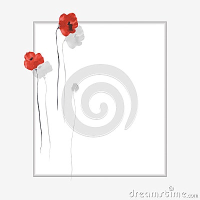 Floral decoration. Birthday card. Blossoming flowers of red poppies on a white background. Watercolor Stock Photo