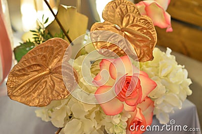 Floral decoration of white and pink flowers Stock Photo