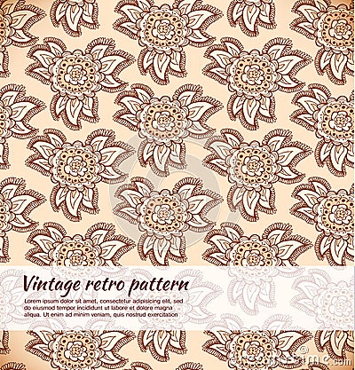 Floral decorative beige seamless texture. Background with ornate flowers Vector Illustration