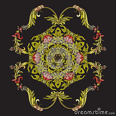 Floral decorative pattern for embroidery. Royal ornament in vint Vector Illustration