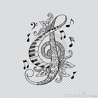 Floral Decorative Treble Clef. Cartoon Illustration