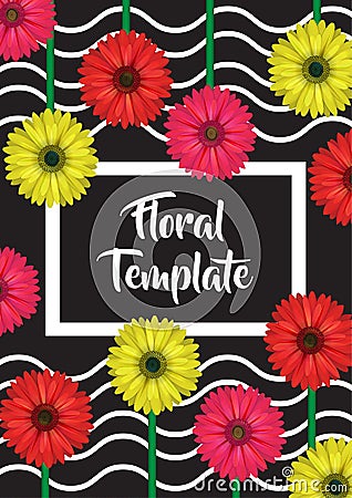 Floral design decoration template with gerbera flowers Vector Illustration