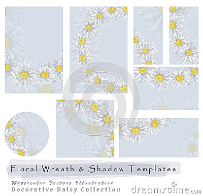 Daisy Wreath with Shadow Templates for Labels, Tags, Cards, and Invitations. Stock Photo
