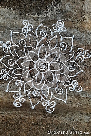 Floral Design in Rangoli Art Stock Photo