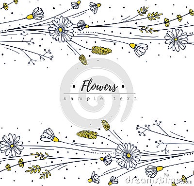 Floral design template. Doodle wildflowers. Flower frame Stock Photo