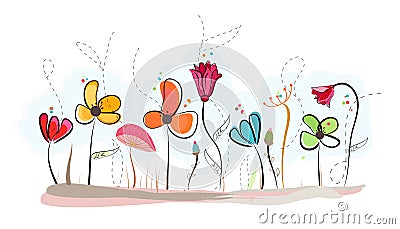 Floral doodle abstract colorful flowers vector background Vector Illustration