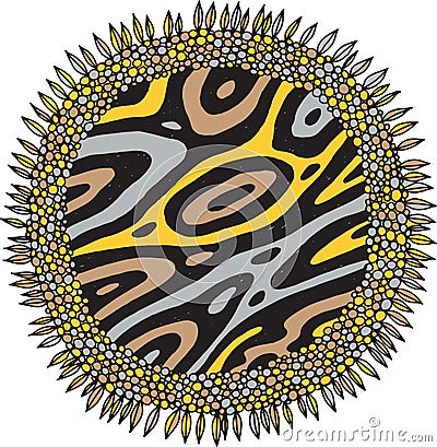 Floral doodle mandala sketch. Colorful folk aboriginal art drawing. Grey, beige and yellow flower. Vector illustration Vector Illustration