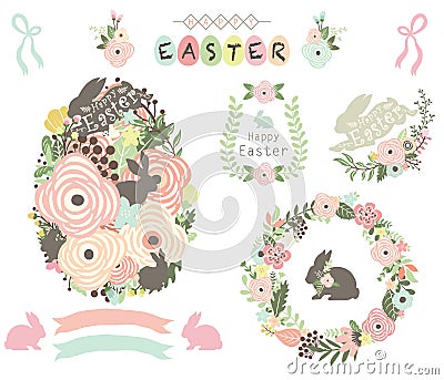 Floral Easter Egg Elements Vector Illustration