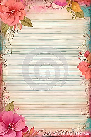 Floral Elegance A Lined Bordered Journal Scrapbook on Textured Flower Background Stock Photo