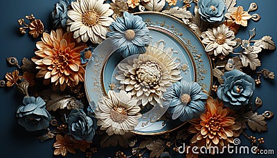 Floral elegance in an old fashioned wallpaper backdrop, a generative AI image generated by AI Stock Photo