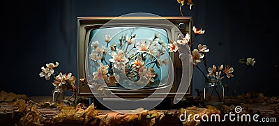 Floral Elegance: Television Embellished with Beautiful Blossoms Stock Photo