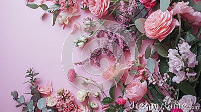 Floral Elegance Unveiled: A Serene Top-View Tapestry of Blossoming Beauty. Stock Photo