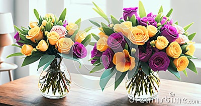 Floral Elegance. A vibrant bouquet of spring flowers arranged in a stylish vase Stock Photo