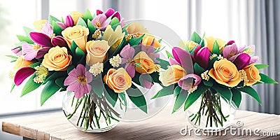 Floral Elegance. A vibrant bouquet of spring flowers arranged in a stylish vase Stock Photo
