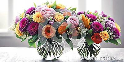 Floral Elegance. A vibrant bouquet of spring flowers arranged in a stylish vase Stock Photo