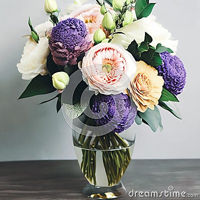 Floral Elegance. A vibrant bouquet of spring flowers arranged in a stylish vase Stock Photo