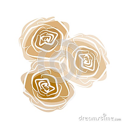 Floral element in the style of line art on a white background. Bouquet of three beige and brown roses Stock Photo