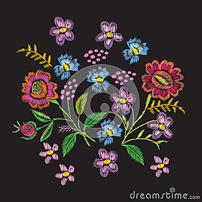 Floral embroidery on a black background Stock Photo